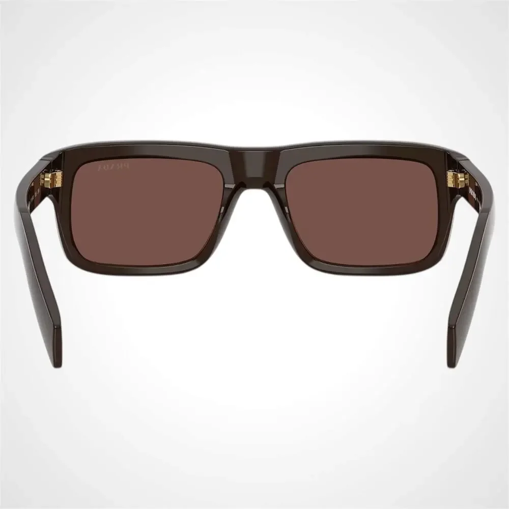 New PRADA Sunglasses Brown Rectangle Black Chocolate Lens Men 54mm - Picture 4 of 6